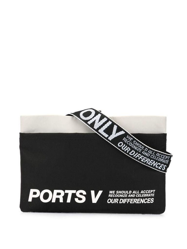 Ports V contrast trim logo print crossbody bag - Black