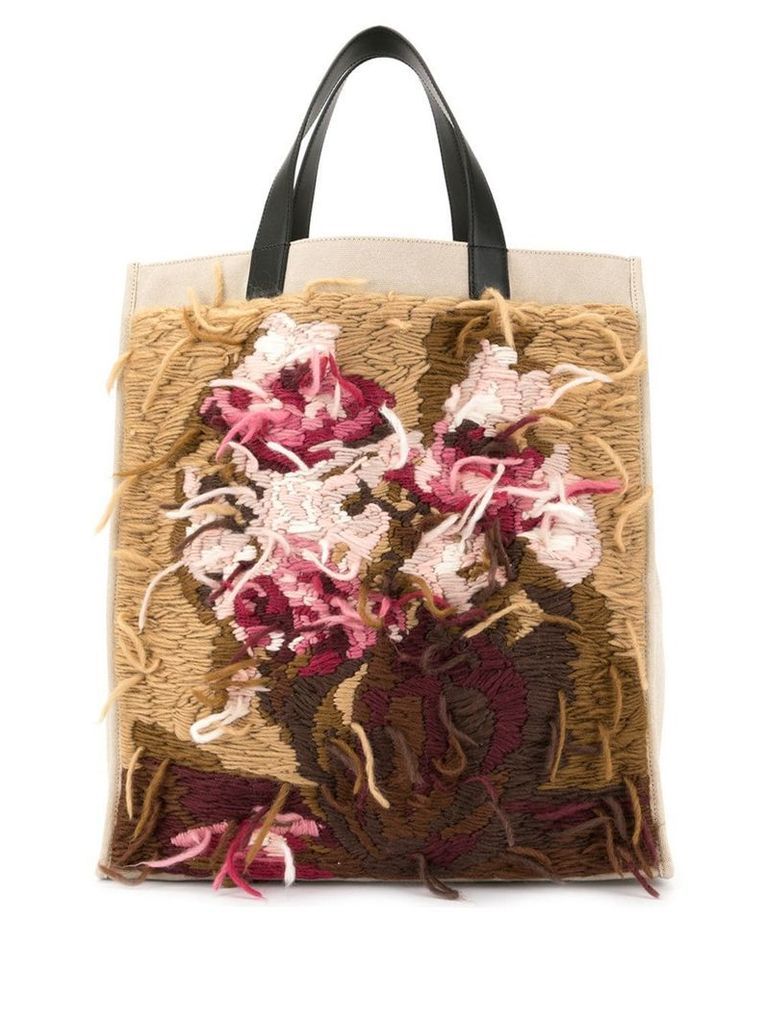 Ports V floral knit patch tote - Brown