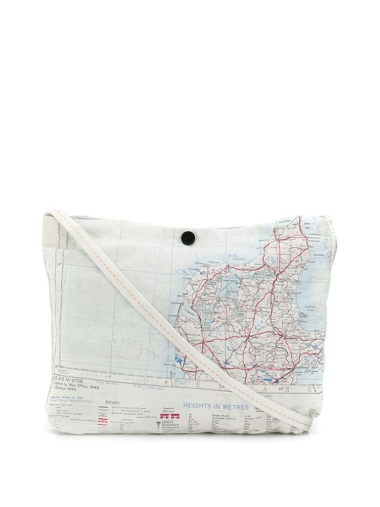 Raeburn small silk Maps shoulder bag - White