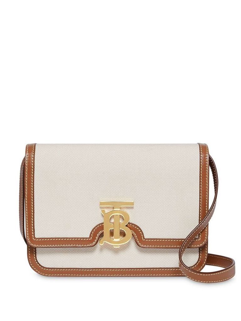 Burberry Small Two-tone Canvas and Leather TB Bag - White
