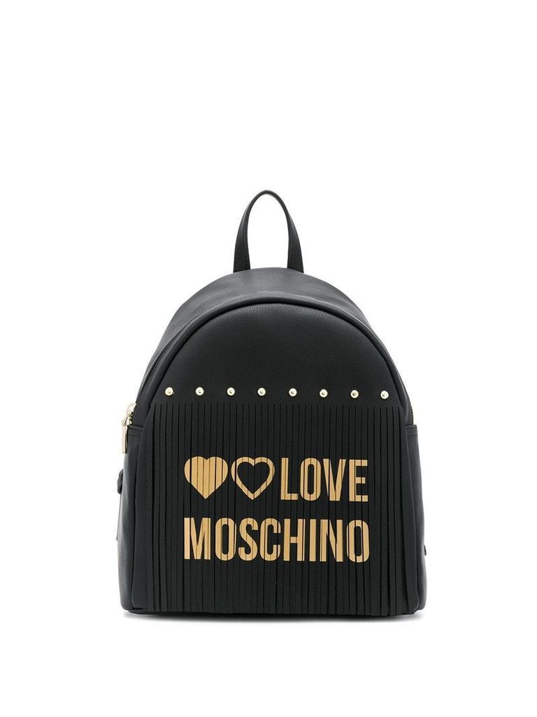 Love Moschino logo fringed backpack - Black