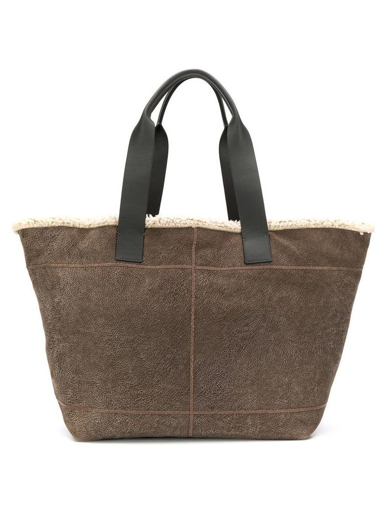 Brunello Cucinelli shearling lined tote bag - Grey