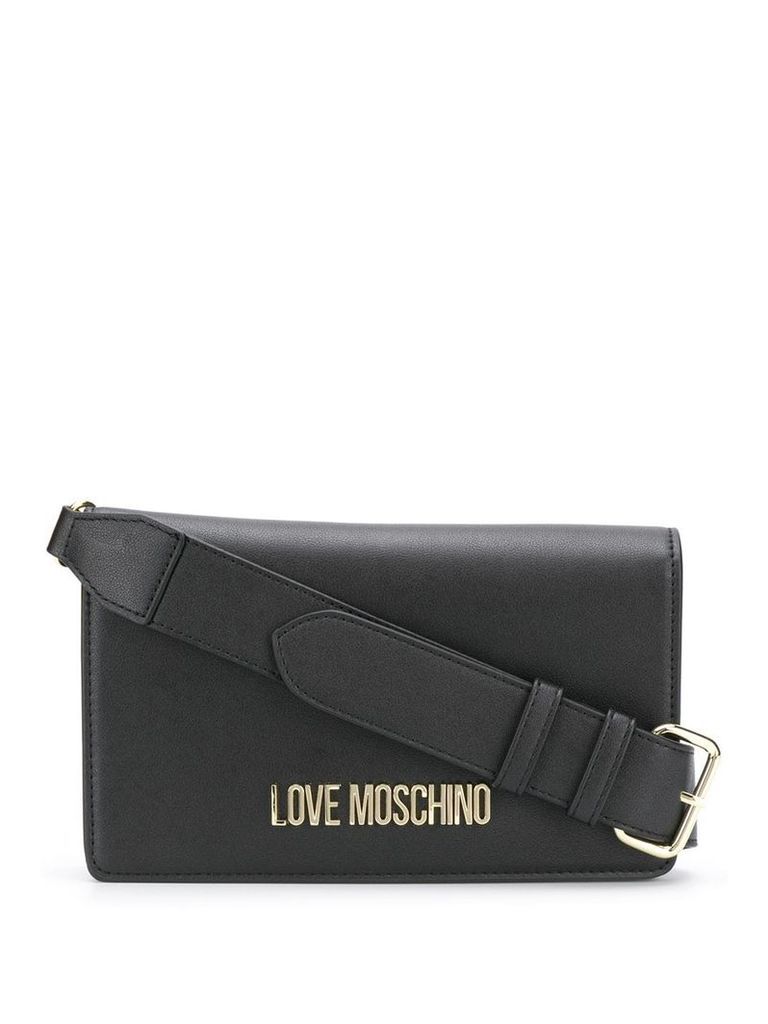 Love Moschino logo plaque cross body bag - Black