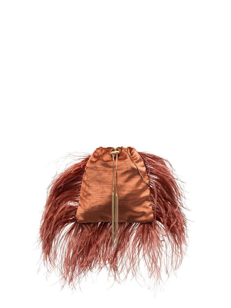 Rosantica Mademoiselle feather-trimmed pouch bag - Brown