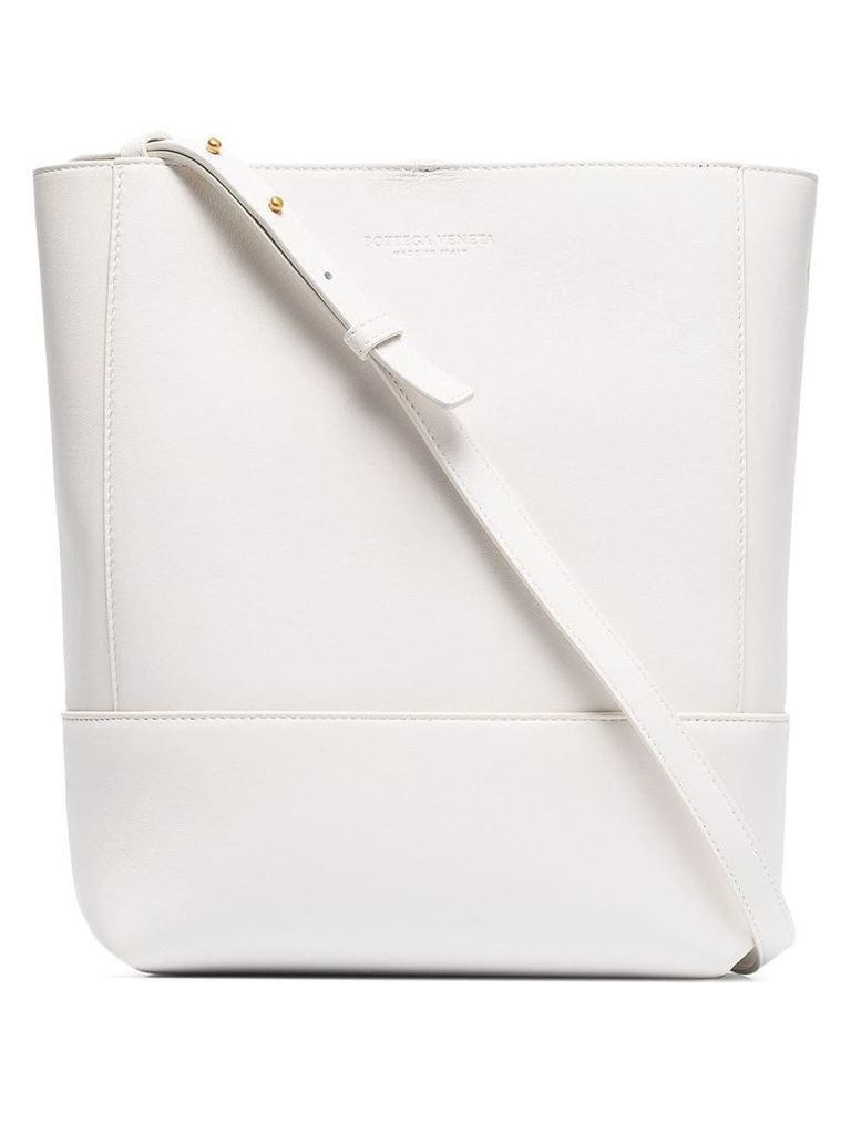 Bottega Veneta logo embossed shoulder bag - White