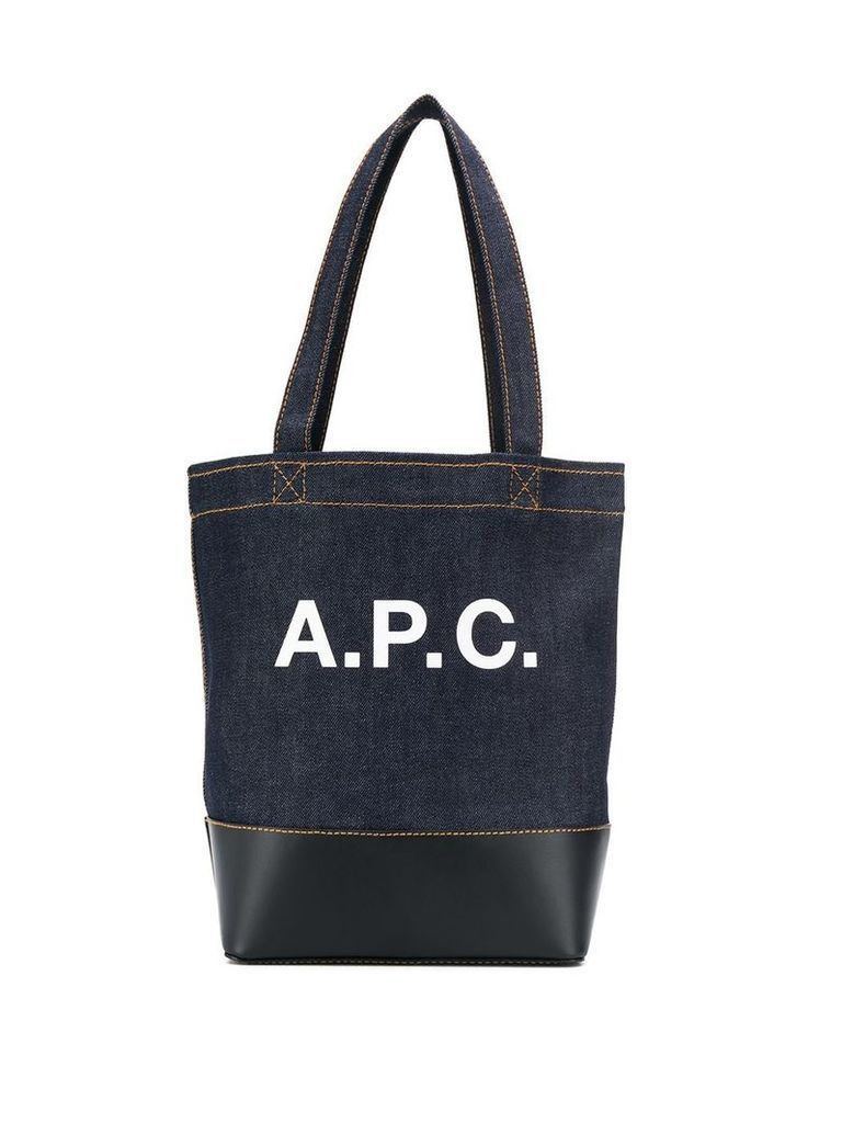 A.P.C. logo print denim tote - Blue