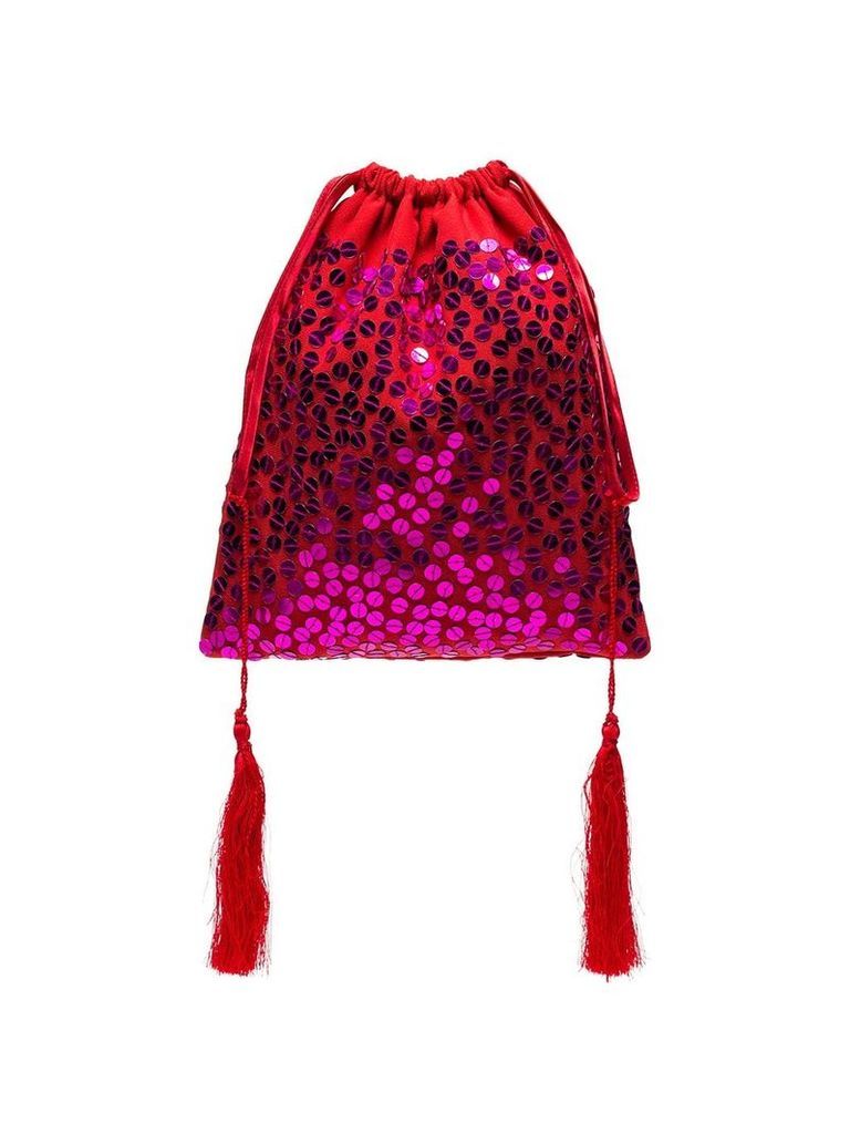 The Attico sequin drawstring pouch bag - Red