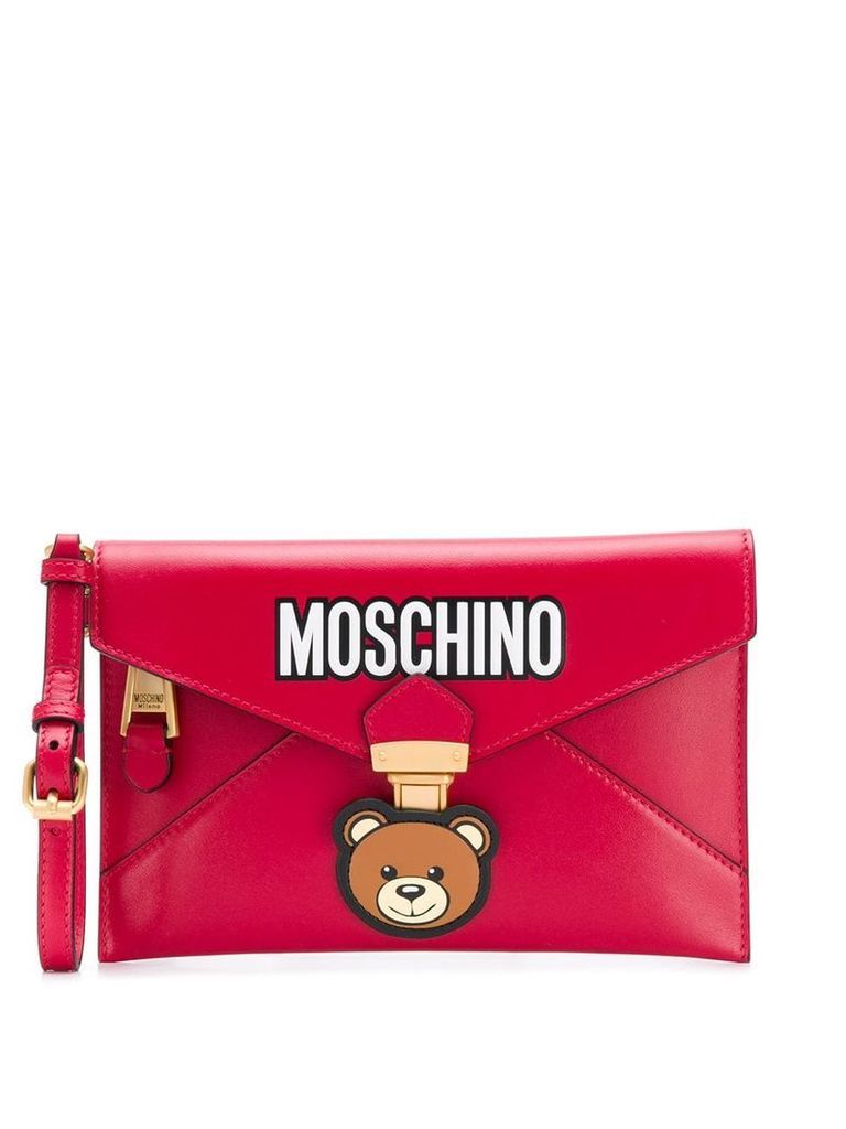 Moschino logo print clutch bag - Red