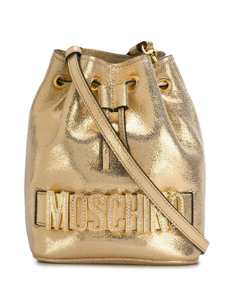 Moschino metallic crystal-embellished bucket bag - GOLD