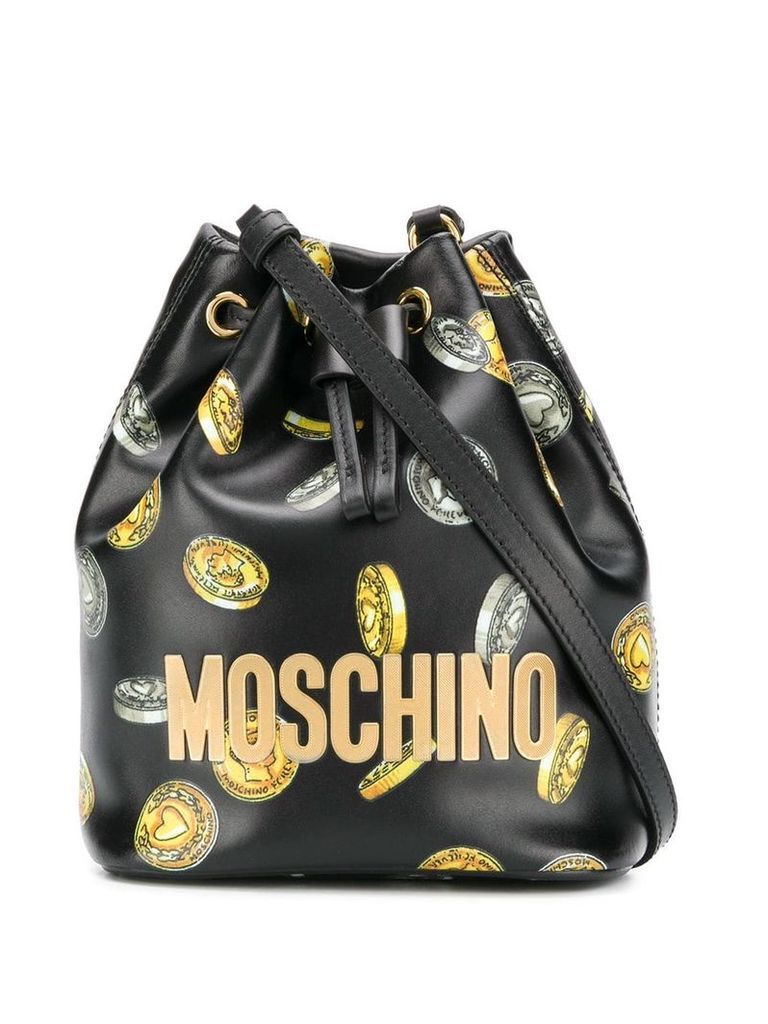 Moschino heart coin print bucket bag - Black