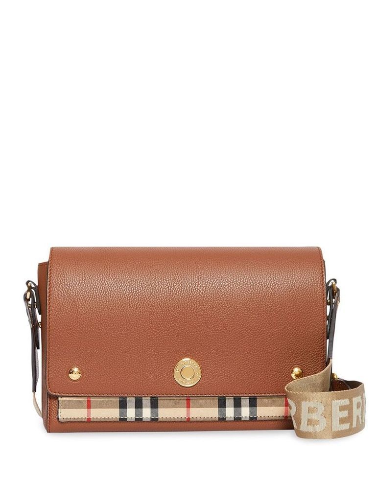 Burberry Leather and Vintage Check Note Crossbody Bag - Brown