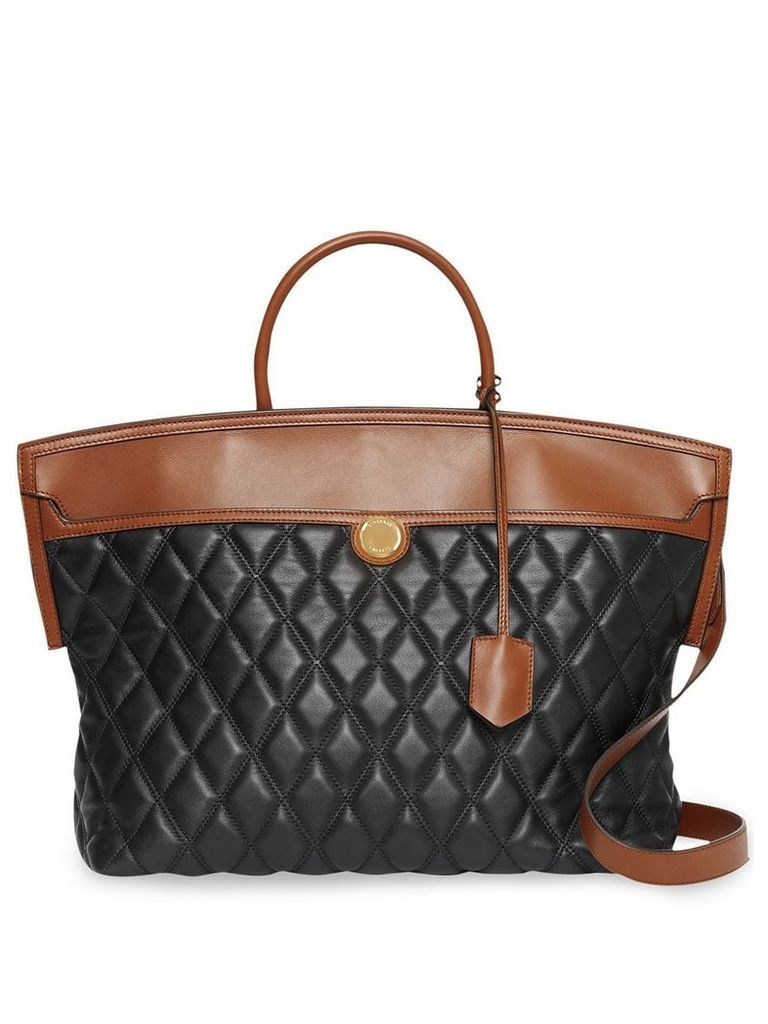 Burberry Quilted Lambskin Society Top Handle Bag - Black
