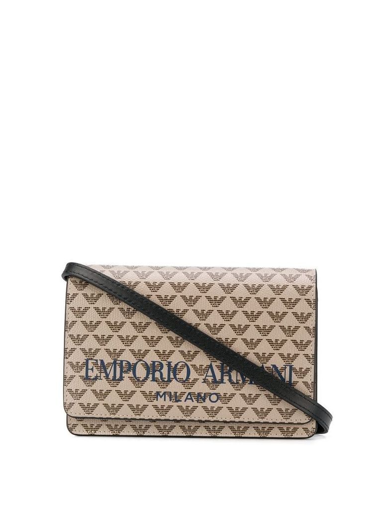 Emporio Armani logo print shoulder bag - Brown