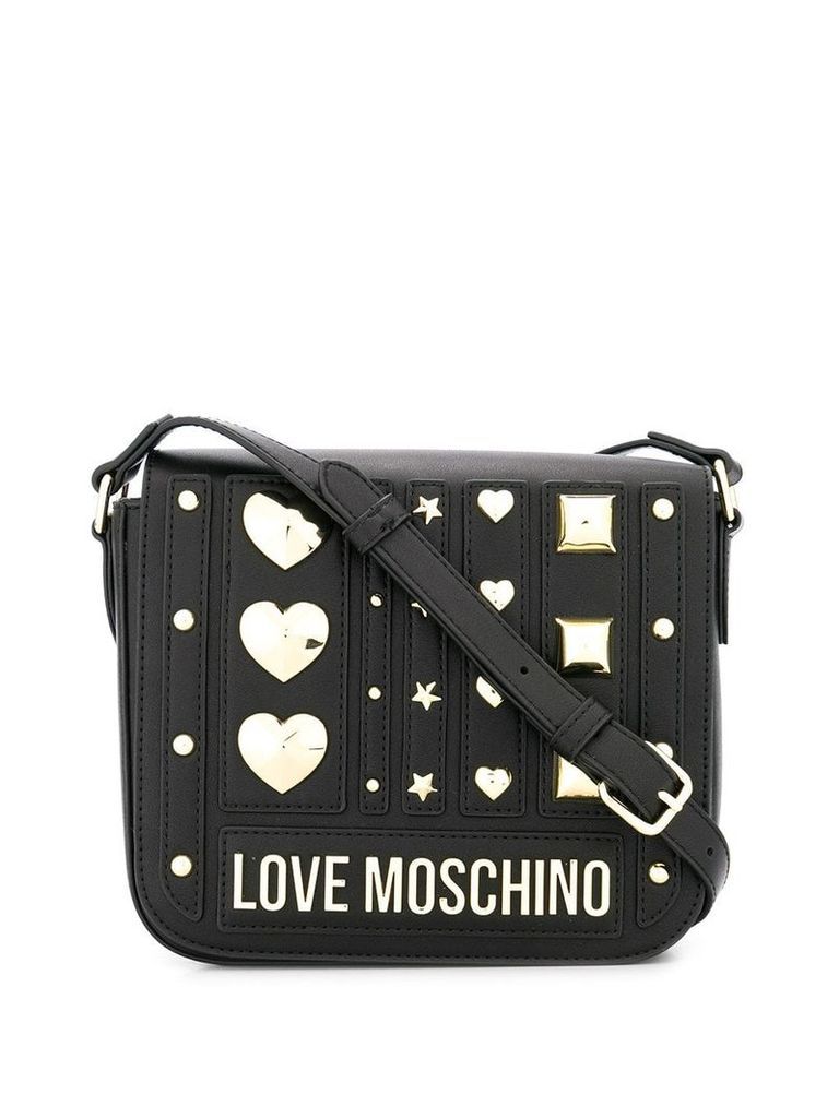 Love Moschino logo plaque shoulder bag - Black