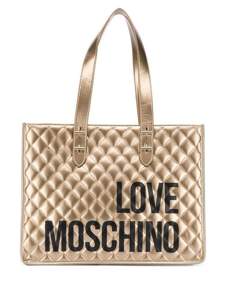 Love Moschino logo print quilted tote bag - GOLD