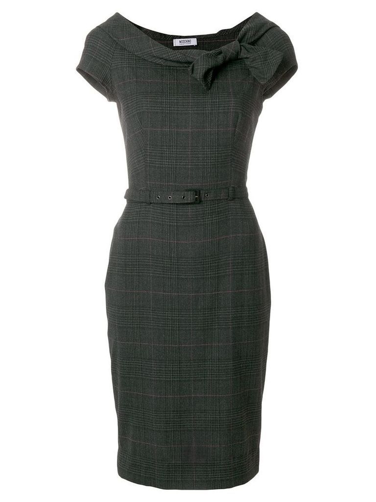 Moschino Pre-Owned plaid belted fitted dress - Grey