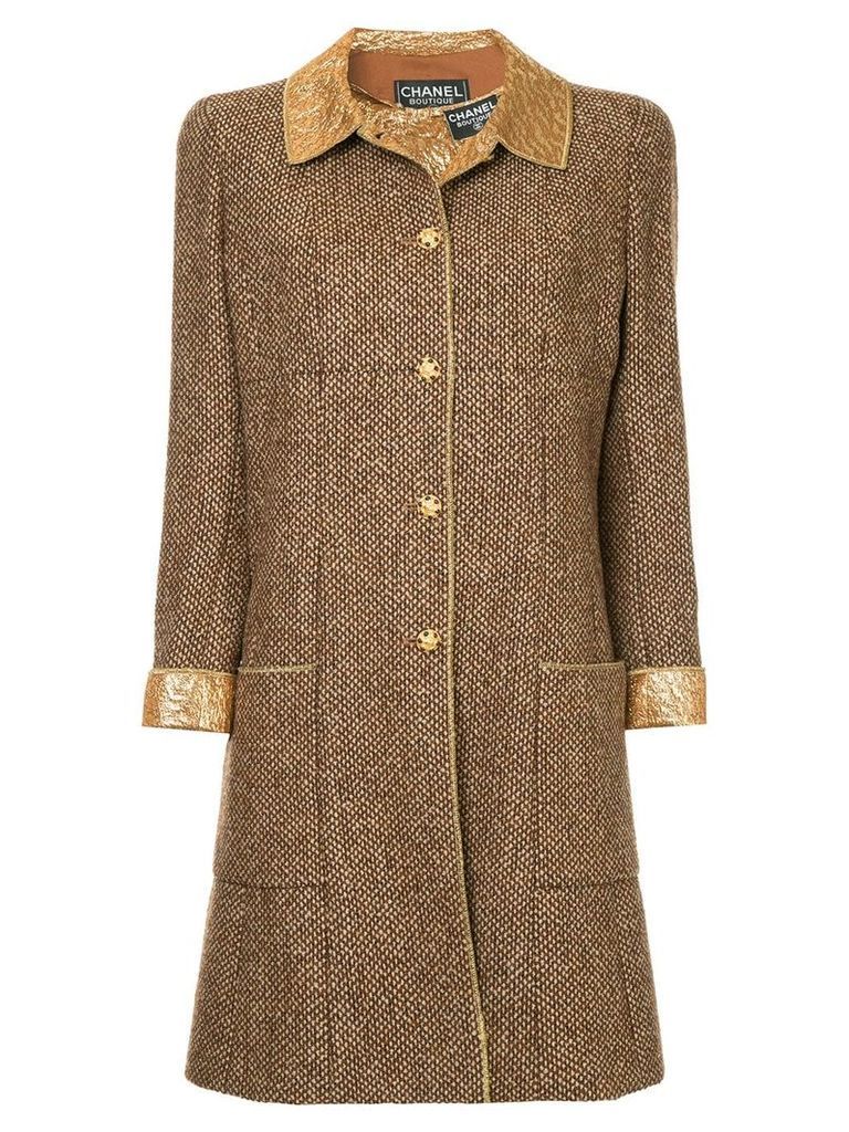 Chanel Pre-Owned straight midi tweed coat - Brown