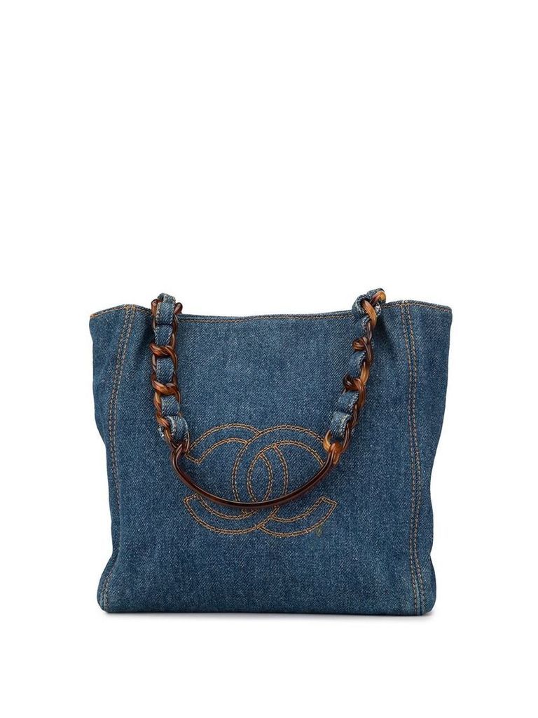 Chanel Pre-Owned 2000 denim logo tote bag - Blue