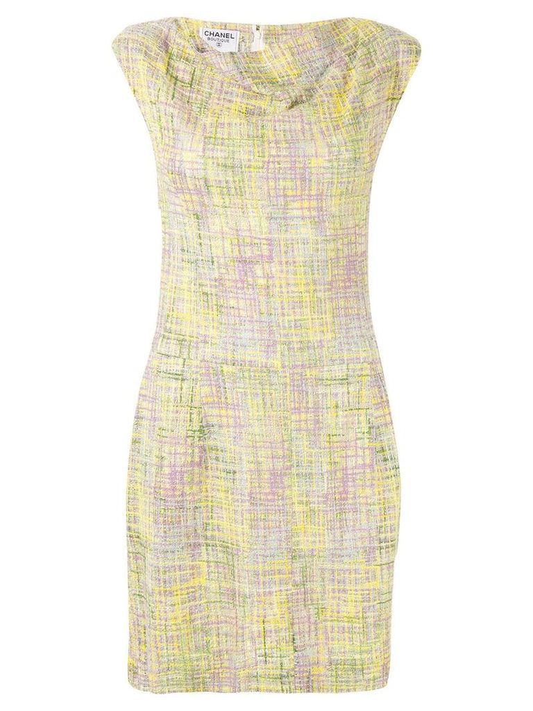 Chanel Pre-Owned 1998 cowl neck tweed dress - Yellow