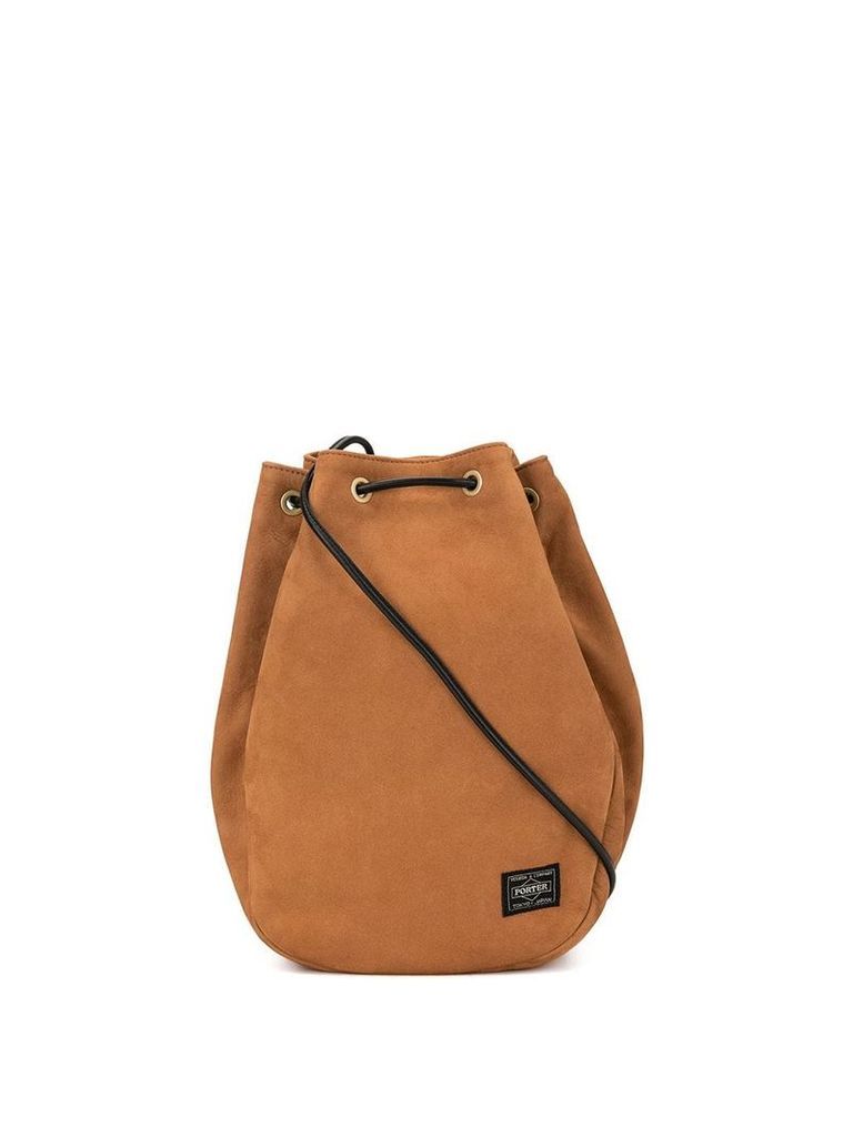 Porter-Yoshida & Co logo patch drawstring bag - Brown