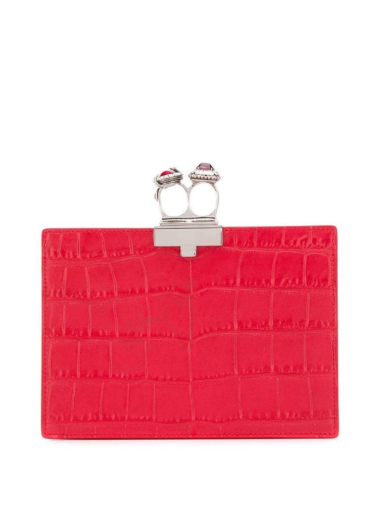Alexander McQueen jewelled two-ring clutch - Red