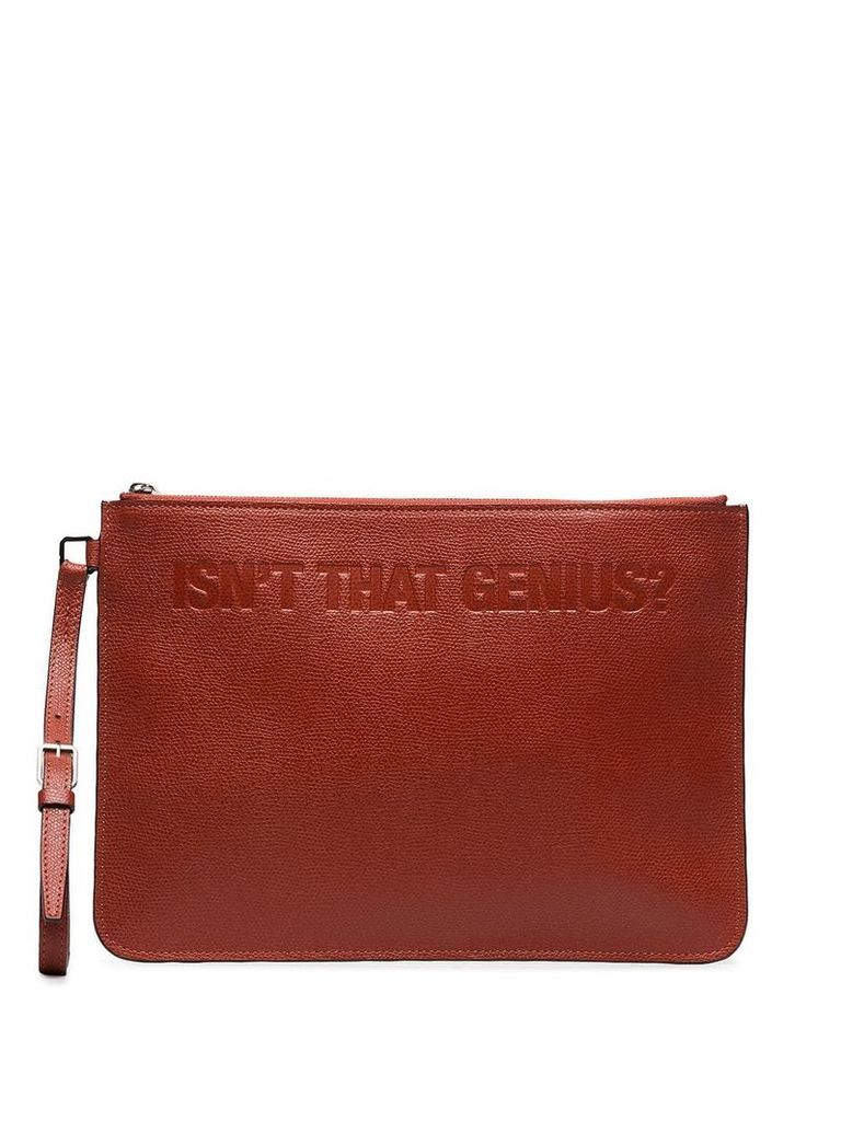 Moncler x Valextra slogan-embossed clutch - Brown