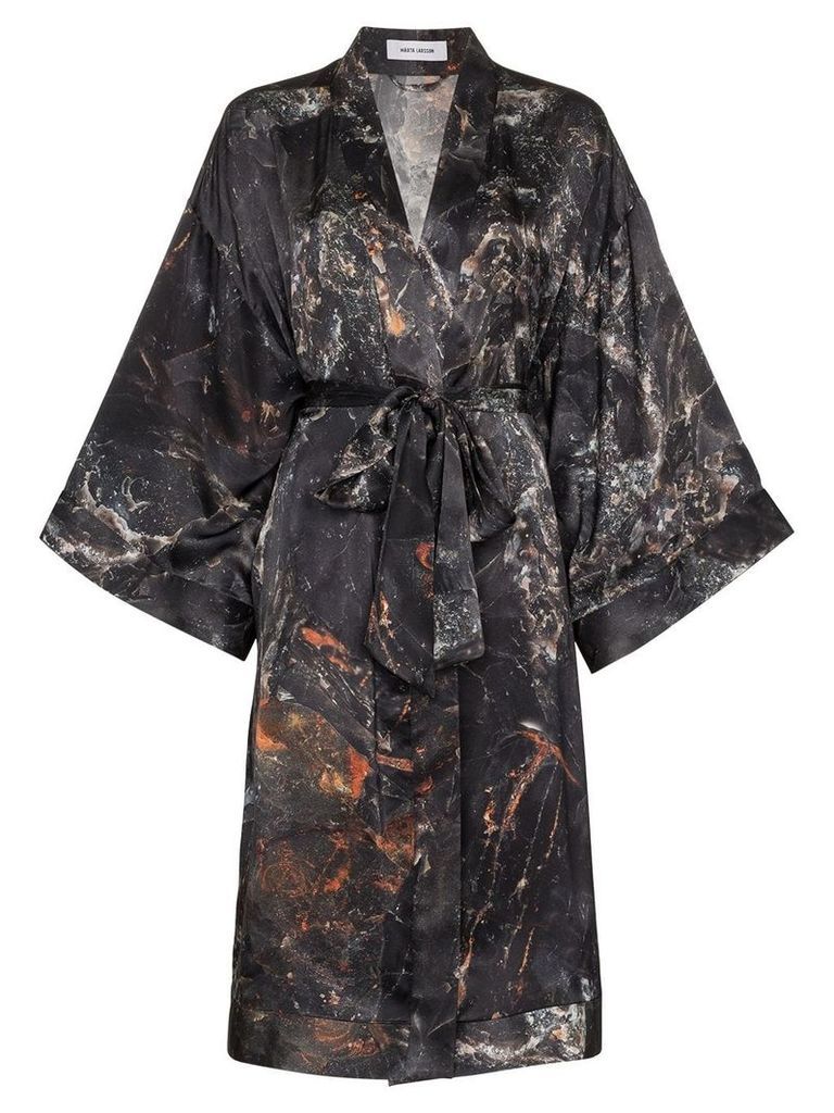 Märta Larsson Black Obsidian print short silk kimono