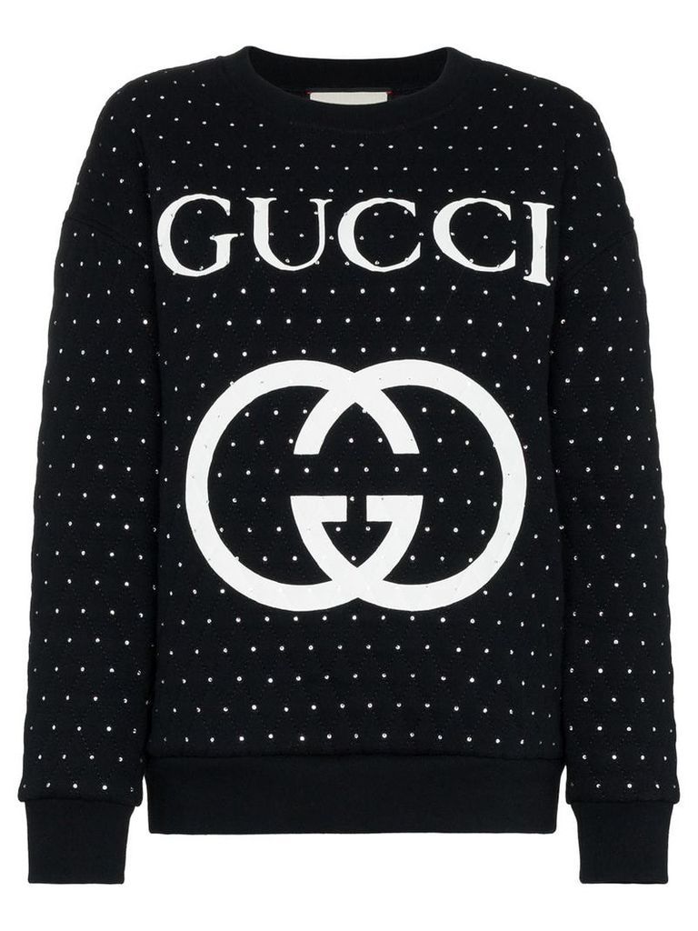 Gucci Embellished quilted cotton logo sweatshirt - Black