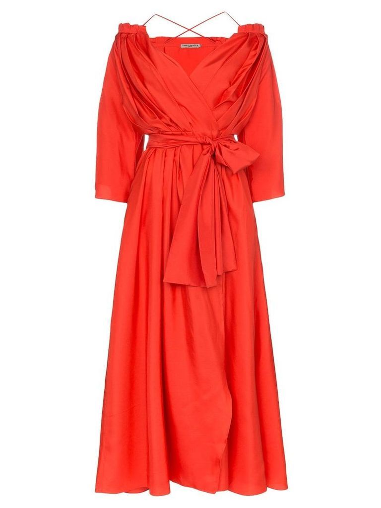 Three Graces Tessa open-shoulder silk wrap dress - Red