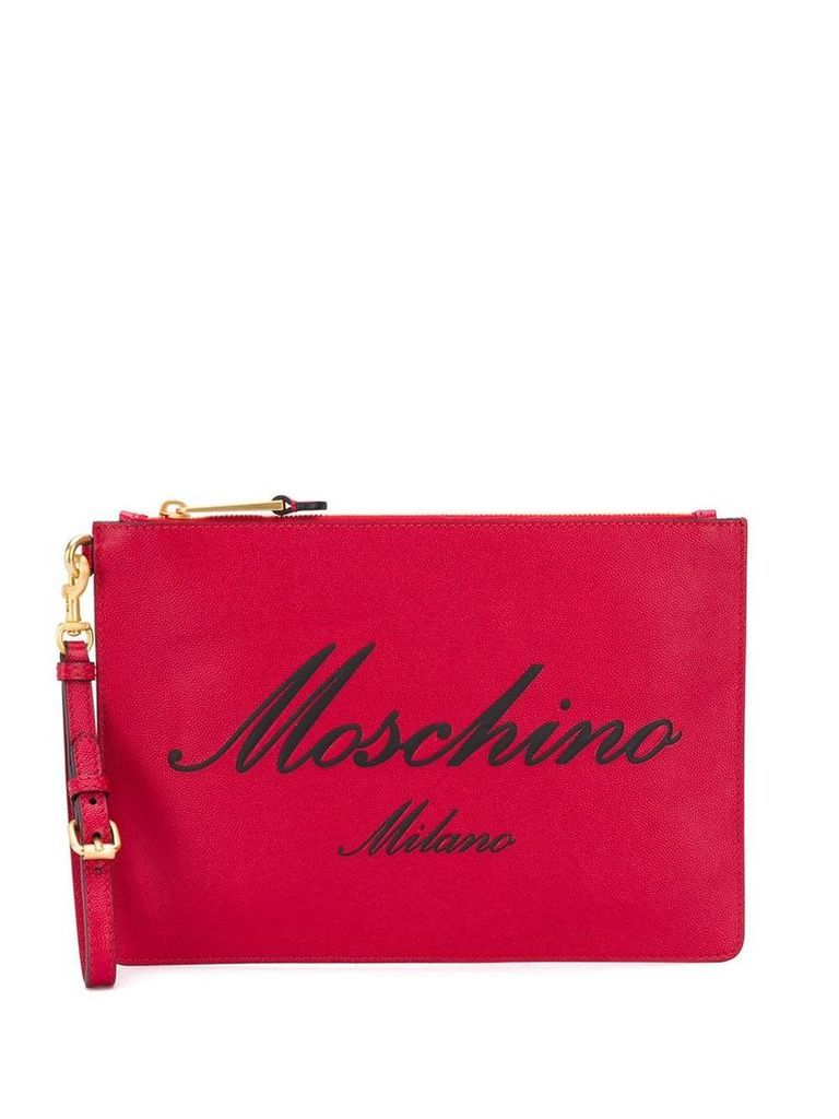 Moschino logo zipped clutch - Red