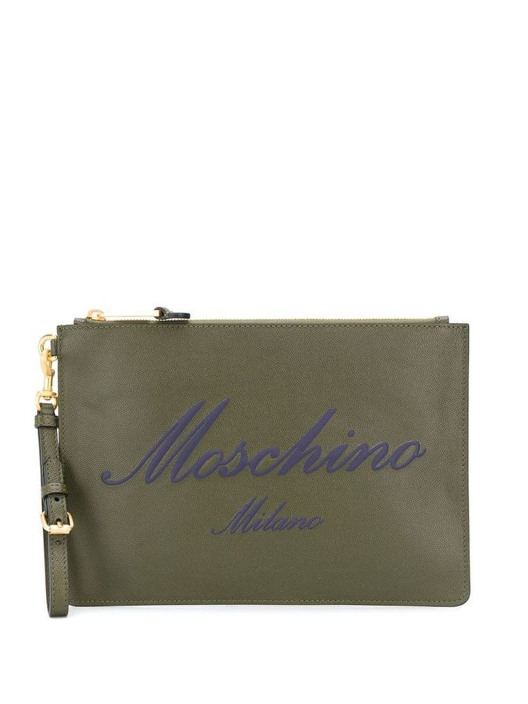 Moschino logo zipped clutch - Green