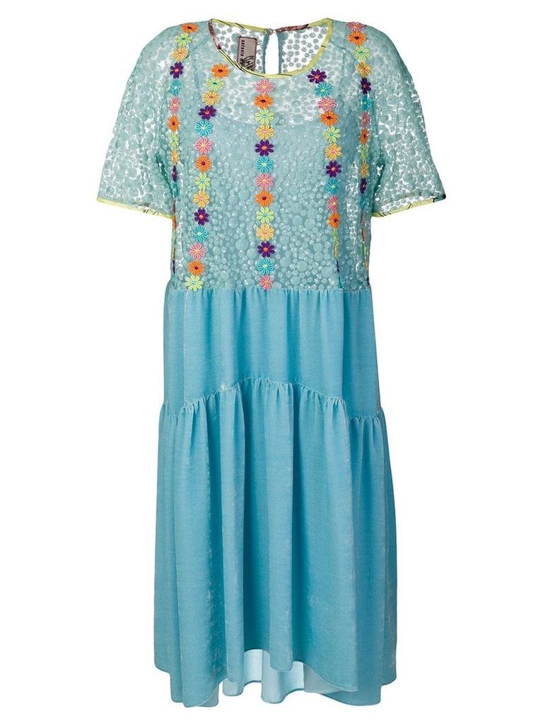 Antonio Marras floral-embroidered flared dress - Blue