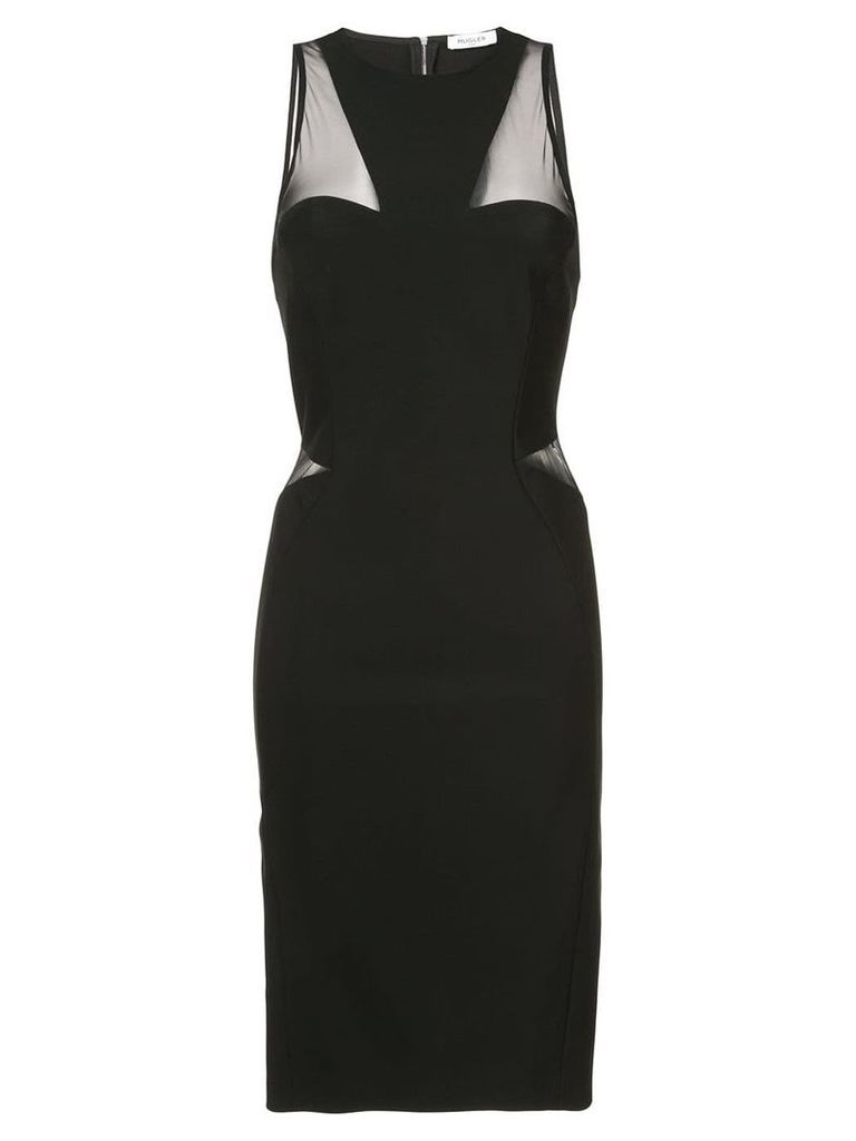 Mugler sheer panel fitted sleeveless dress - Black