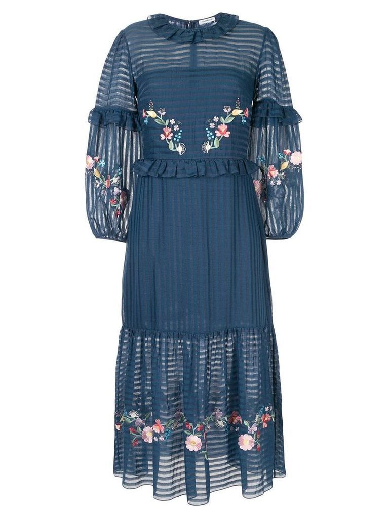 Vilshenko floral embroidered frill trim dress - Blue