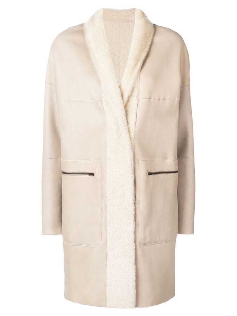 Sprung Frères lamb fur shawl collar coat - NEUTRALS