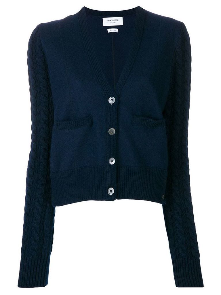 Thom Browne Cable Knit V-Neck Cardigan - Blue