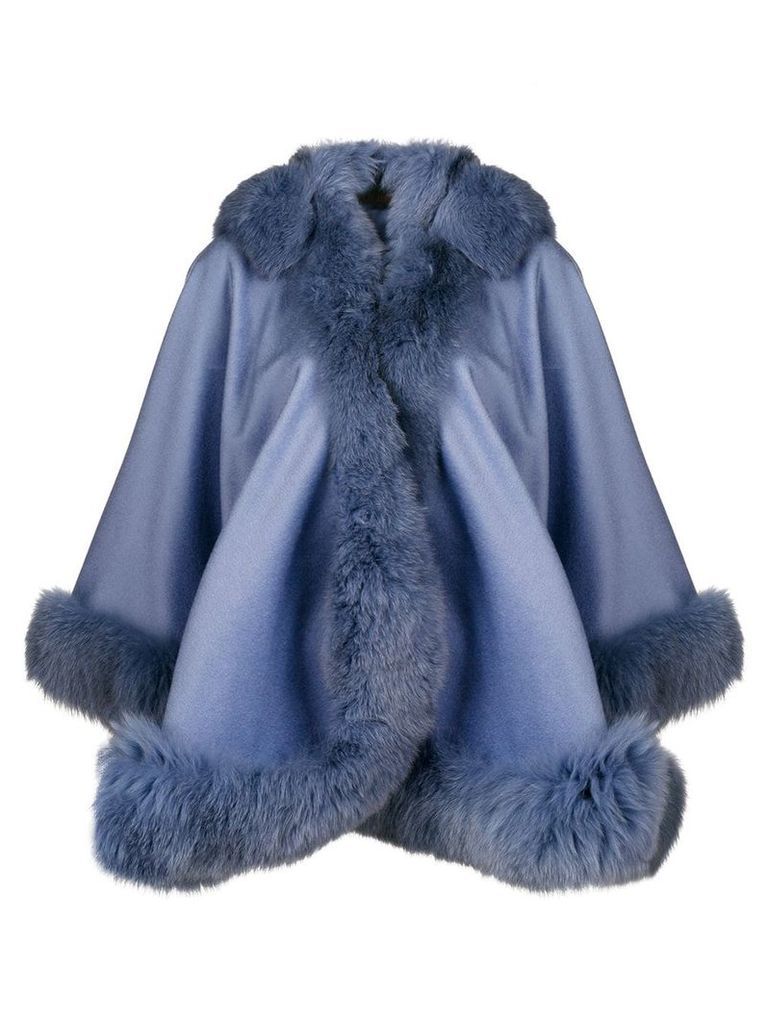 Liska fox fur trim cape - Blue