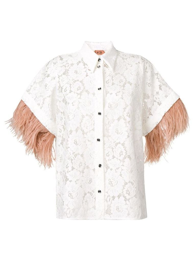 Nº21 appliqué floral lace shirt - White