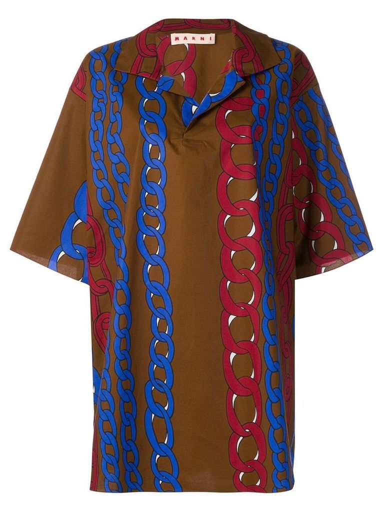 Marni chain print oversized shirt - Brown