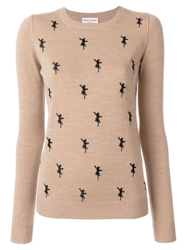 Sonia Rykiel embroidered panther jumper - Neutrals