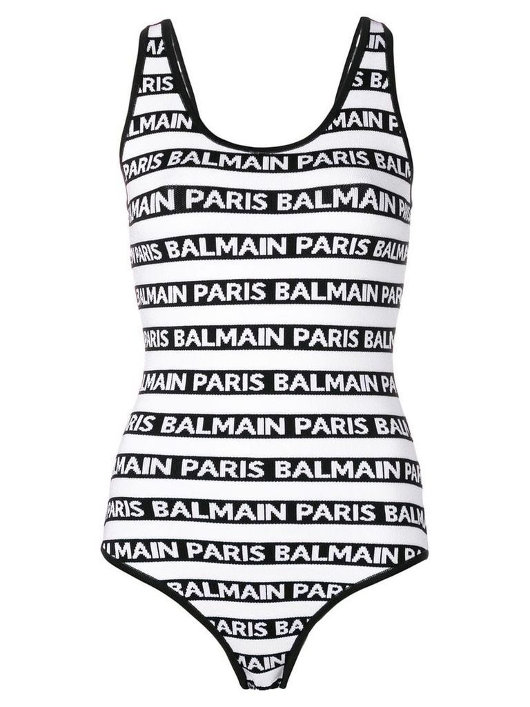 Balmain logo striped one-piece - White