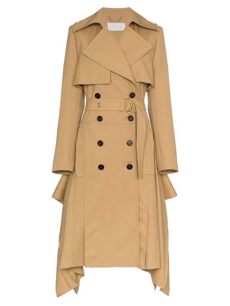 Chloé Asymmetric hem belted wool trench coat - Brown