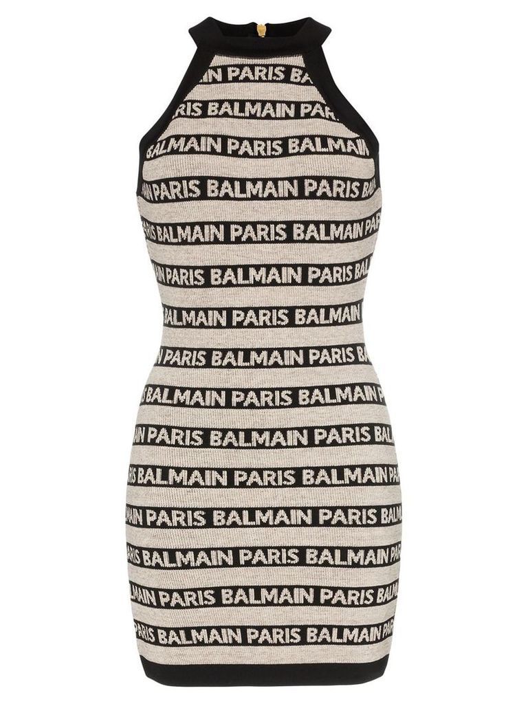 Balmain high-necked logo halter dress - NEUTRALS