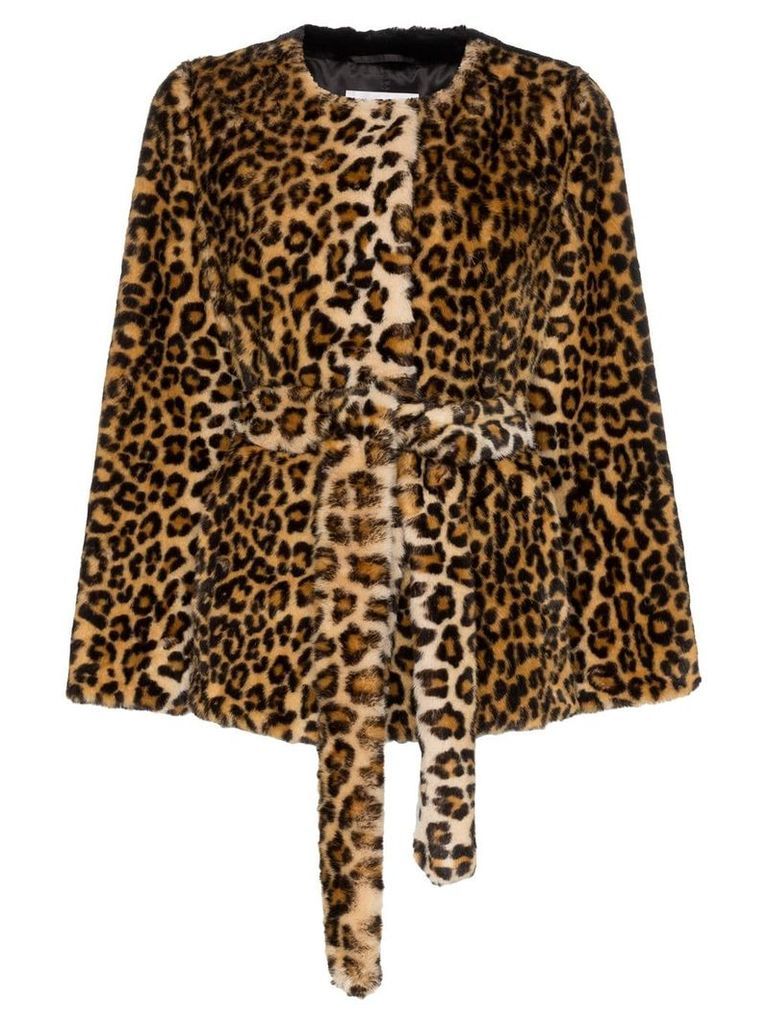 STAND STUDIO Odela Konacri leopard print belted faux fur jacket -