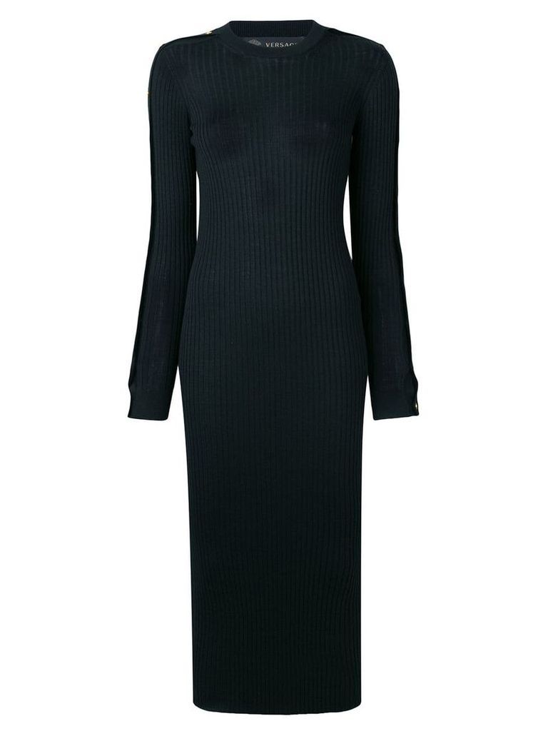 Versace medusa buttoned ribbed dress - Black