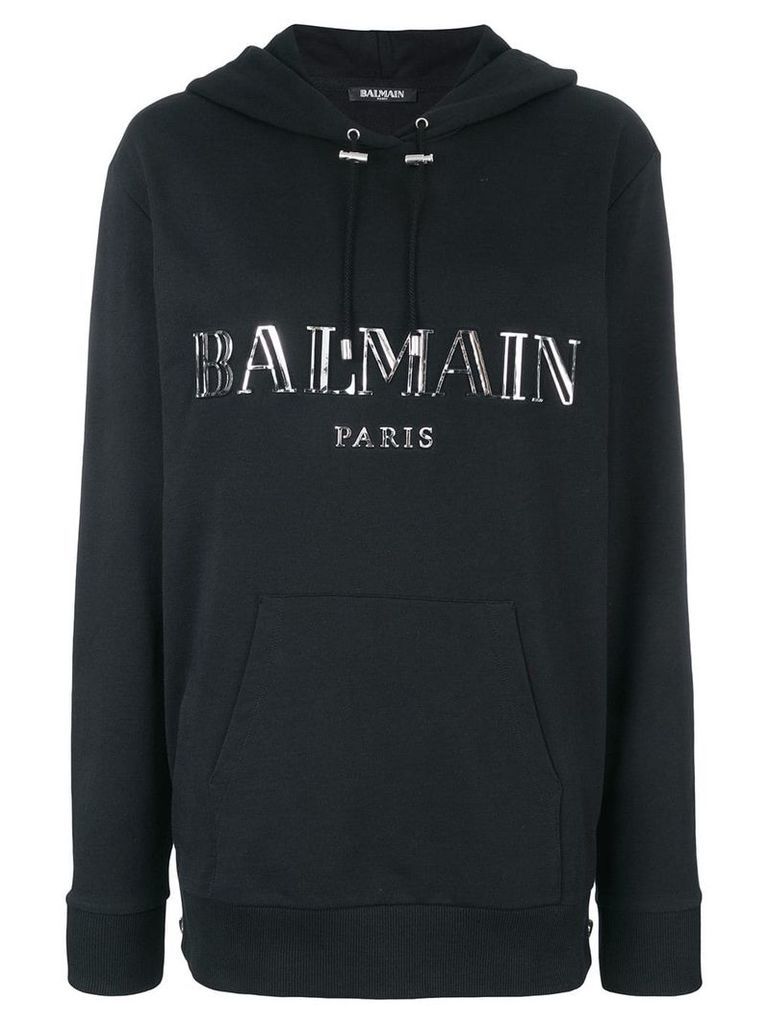 Balmain logo plaque hoodie - Black