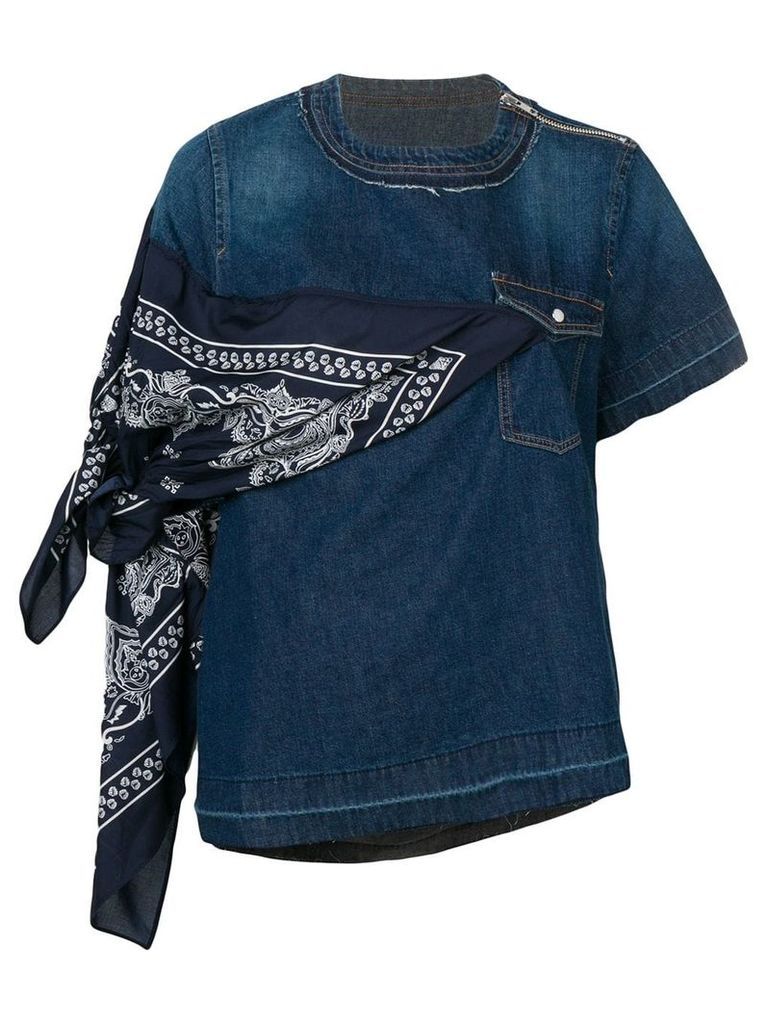 Sacai bandana tied denim top - Blue