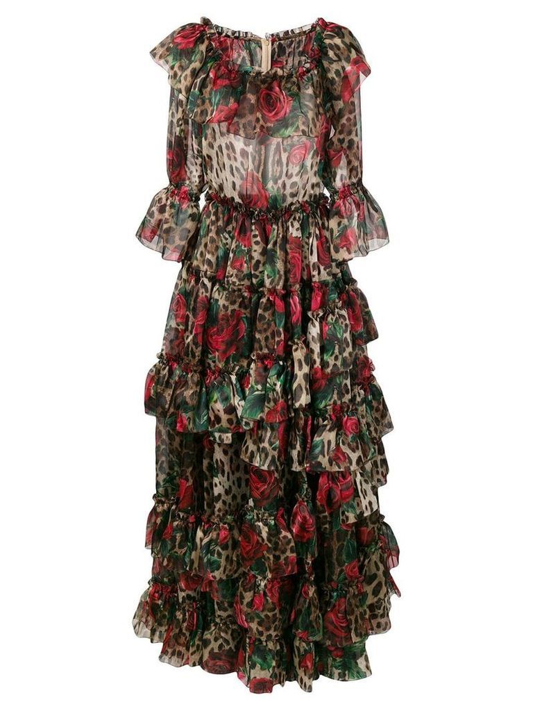 Dolce & Gabbana patterned ruffled dress - Brown