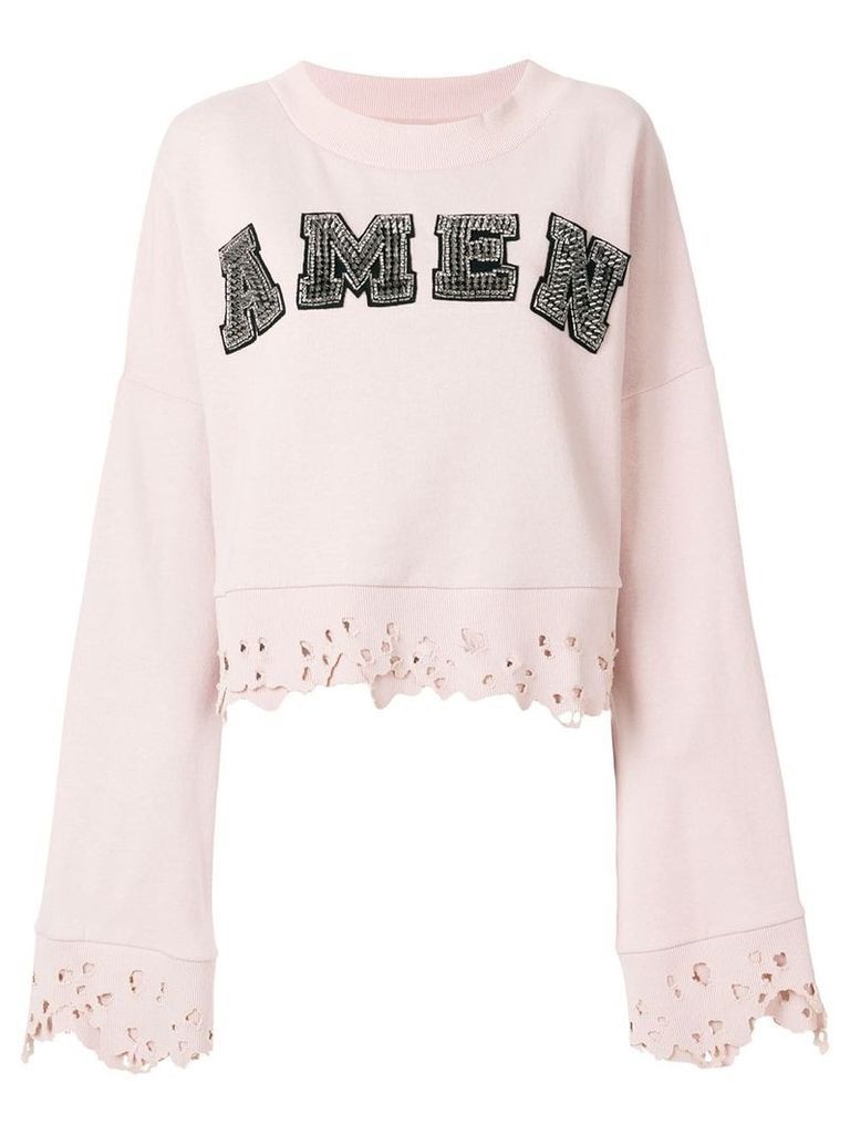 Amen studded logo sweatshirt with distressed edges - PINK
