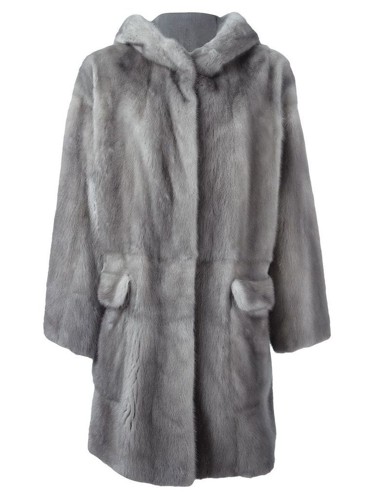 Liska hooded mink fur coat - Grey